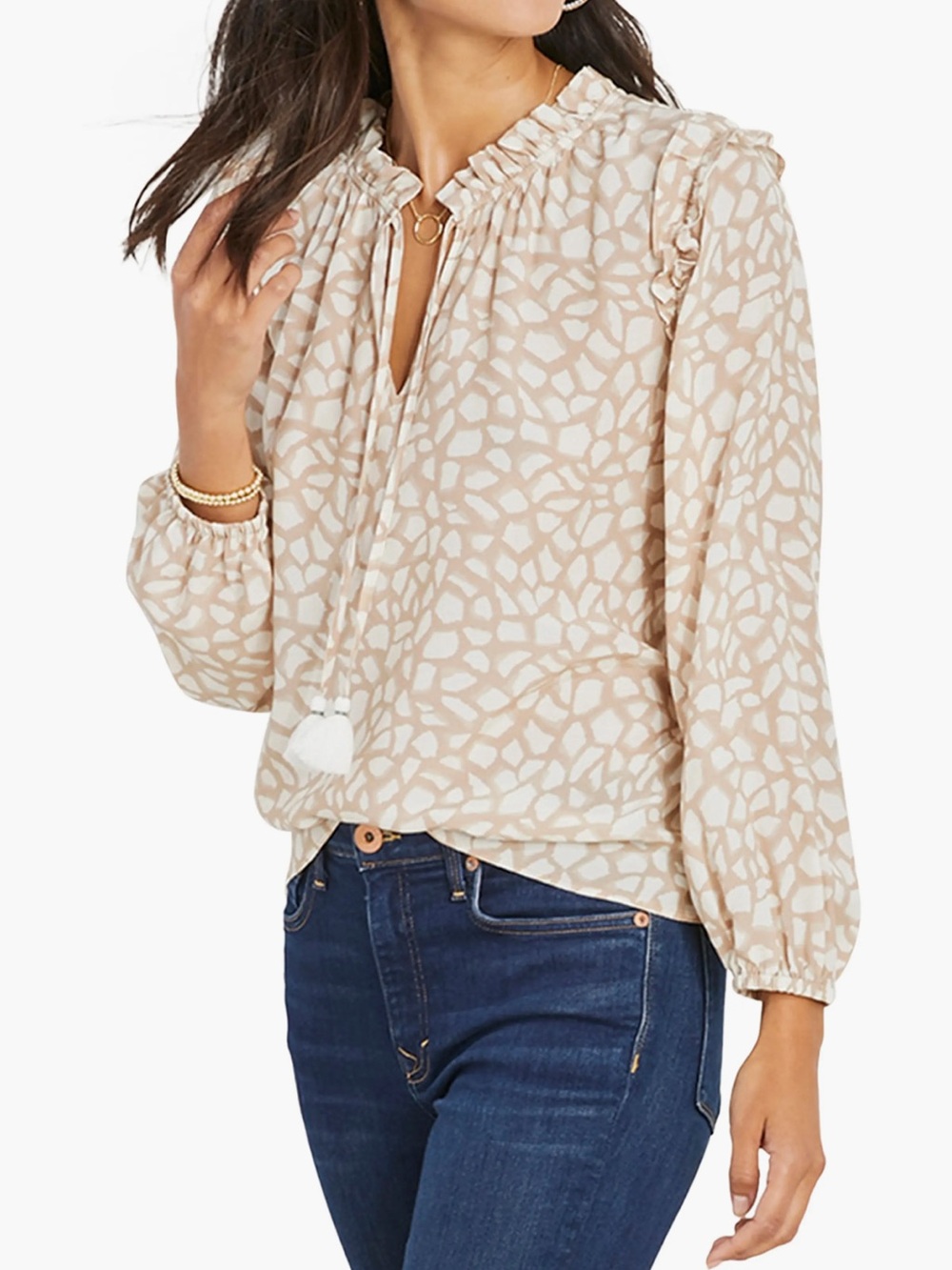 Vineyard Vines Animal Print Long Sleeve Beige Blouse Top Women’s Size XS